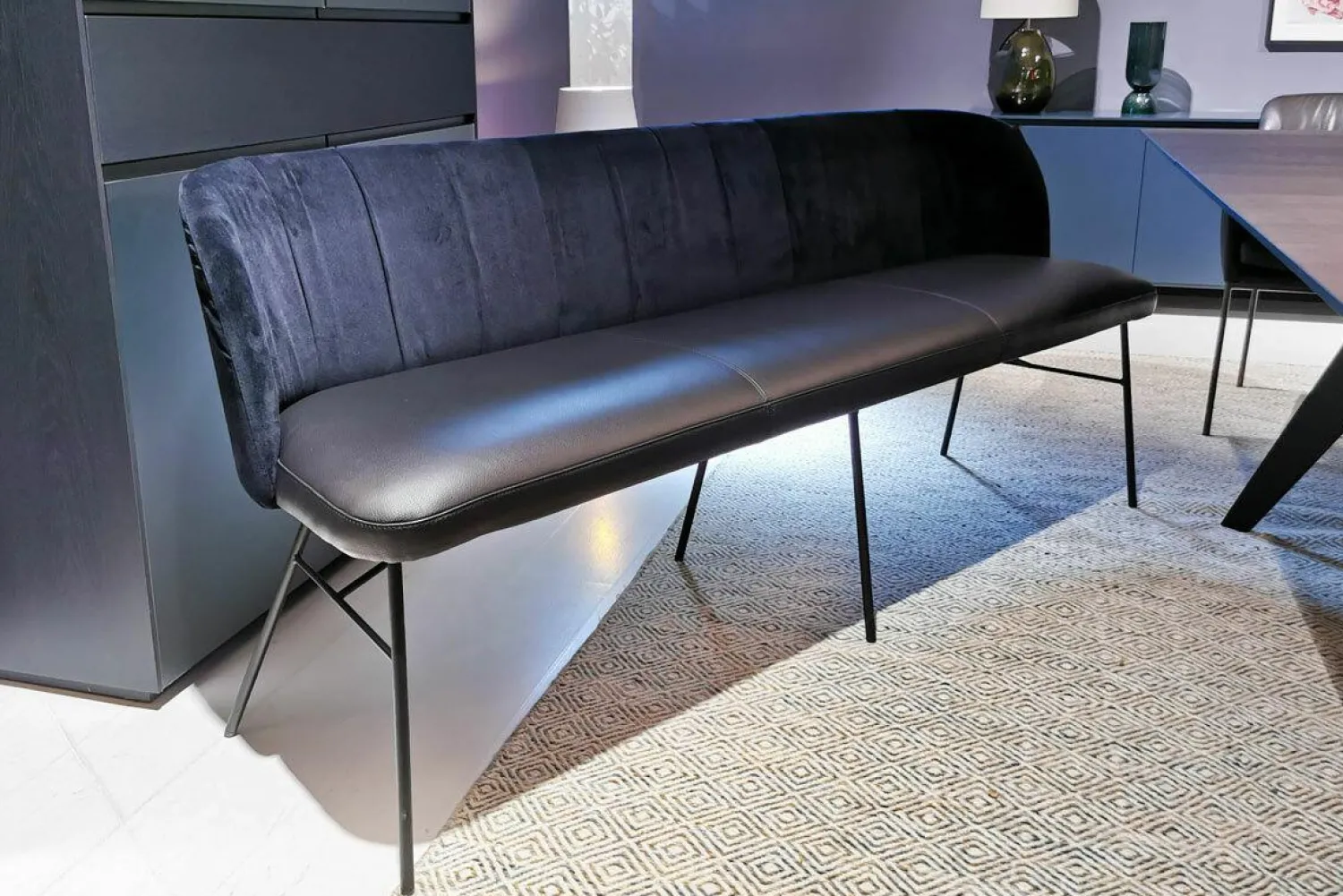 KFF Bänke|Sitzbank Gaia Casual Leder Belo Horizonte Nero Schwarz Rücken Stoff Schwarz