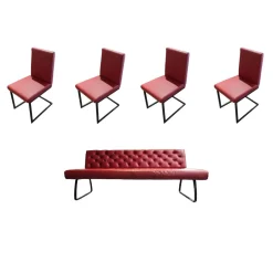 Stuhlsets|Sitzgruppe Chester Leder Bronco 10 Chianti Rot Gestell Metall Schwarz