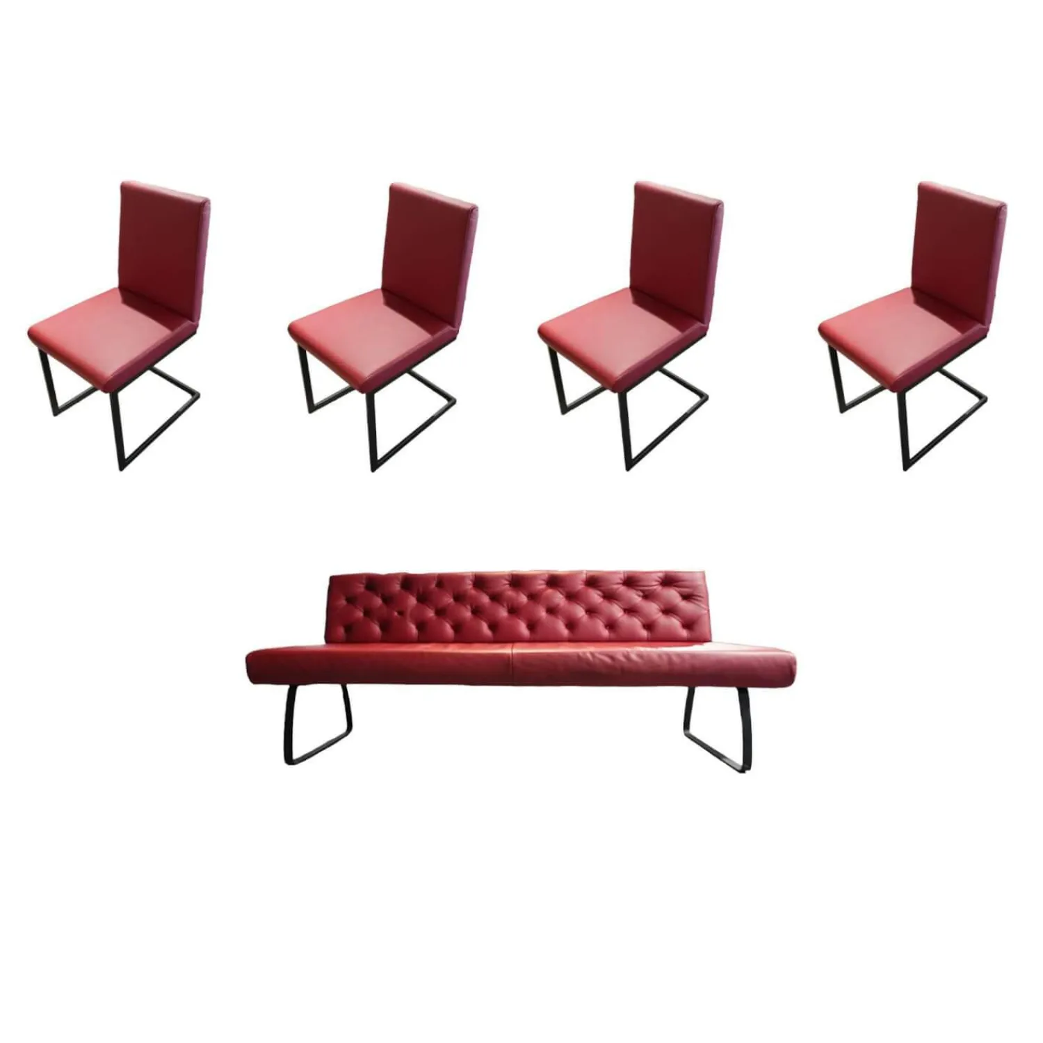 Stuhlsets|Sitzgruppe Chester Leder Bronco 10 Chianti Rot Gestell Metall Schwarz