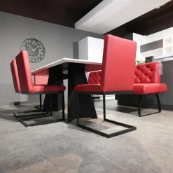 Stuhlsets|Sitzgruppe Chester Leder Bronco 10 Chianti Rot Gestell Metall Schwarz