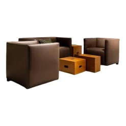 Wittmann Polstergruppen|Sitzgruppe Cubica Leder Toro Café Grau Braun Füße Buche Schwarz Gebeizt
