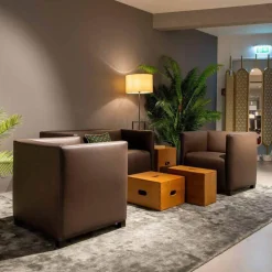 Wittmann Polstergruppen|Sitzgruppe Cubica Leder Toro Café Grau Braun Füße Buche Schwarz Gebeizt