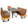 Mondo Stuhlsets|Sitzgruppe Floro N2X Bank Und N4X Bank Auf Holzpodest Wildeiche Bezug Leder India Muskat Orange Braun Mit Koinor Stuhl S1201 Bezug India Fire Orange Ohne Tisch