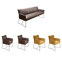 Musterring Stuhlsets|Sitzgruppe Picara Leder 3 Lomé Anthrazit Und Stoff VI Hugo Mustard Gelb Gestell Metall Schwarz