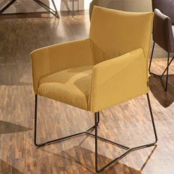 Musterring Stuhlsets|Sitzgruppe Picara Leder 3 Lomé Anthrazit Und Stoff VI Hugo Mustard Gelb Gestell Metall Schwarz