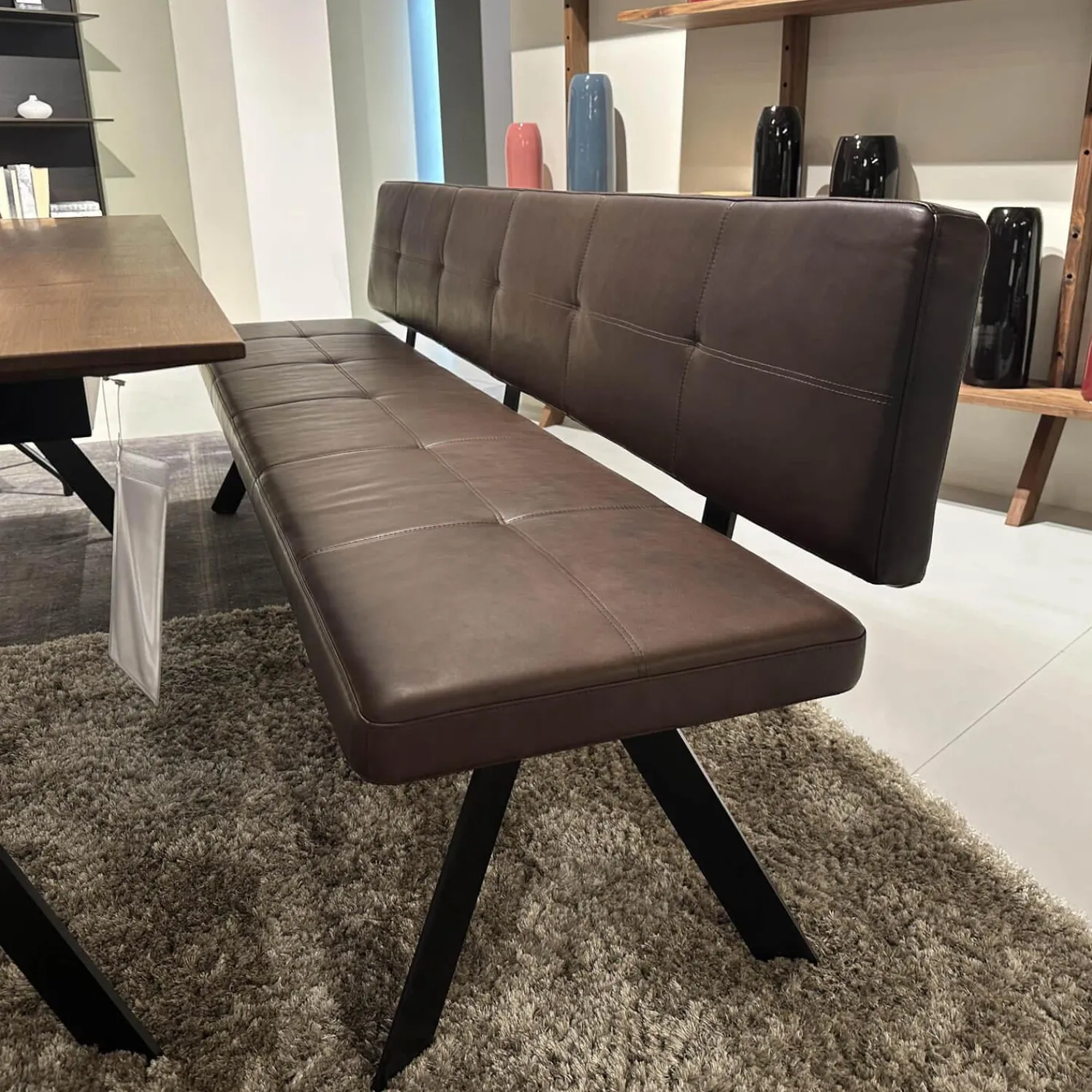 Girsberger Essgruppen|Sitzgruppe Stuhl Marel Und Bank Carim Leder Vitoria Ebony 2122 Dunkelbraun Braun Gestell Aluminium Schwarz