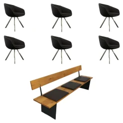 Wimmer Stuhlsets|Sitzgruppe Zweigl Kunstleder Sixty Mocca Schwarz Anthrazit Rustikale Asteiche Versiegelt Und Gestell Stahl Nickelfarbig Gebürstet