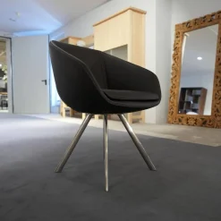 Wimmer Stuhlsets|Sitzgruppe Zweigl Kunstleder Sixty Mocca Schwarz Anthrazit Rustikale Asteiche Versiegelt Und Gestell Stahl Nickelfarbig Gebürstet