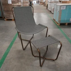 Ethimo Loungesessel|Sling Sessel Mit Hocker Stoff Elitis Lontan Gestell Brüniertes Messing