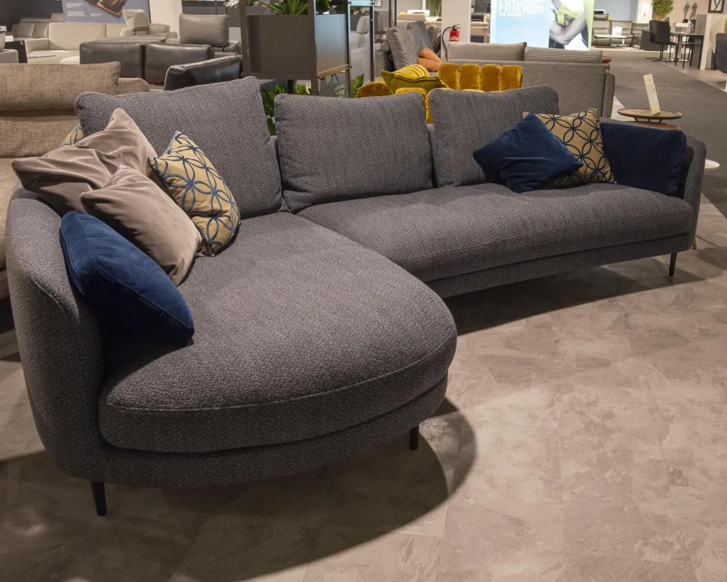 Rolf Benz Ecksofas|Sofa 555 Kumo Stoff 17.704 Farbe Graublau Füße Metall Aluminium Glatt Schwarz