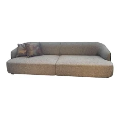 Rubelli Casa 2-Sitzer-Sofas|Sofa 260 Lago Stoff Grau Rücken Leder Schwarz Füße Schwarz