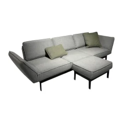 Rolf Benz 3-Sitzer-Sofas|Sofa 386 Mera Stoff 24 551 Umbragrau Gestell Stahl Verkehrsschwarz Pulverbeschichtet Inklusive Kissen