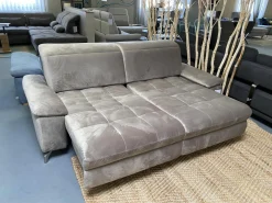 Polsteria 2-Sitzer-Sofas|Sofa Abano Stoff Riviera Sand Beige Eckfüße Metall Nickel Satiniert Mit Elektrischer Day Bed Funktion