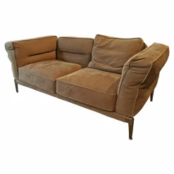 Flexform 2-Sitzer-Sofas|Sofa Adda Leder Pelle 702 Deluxe Braun Grün Gestell Schwarzchrom