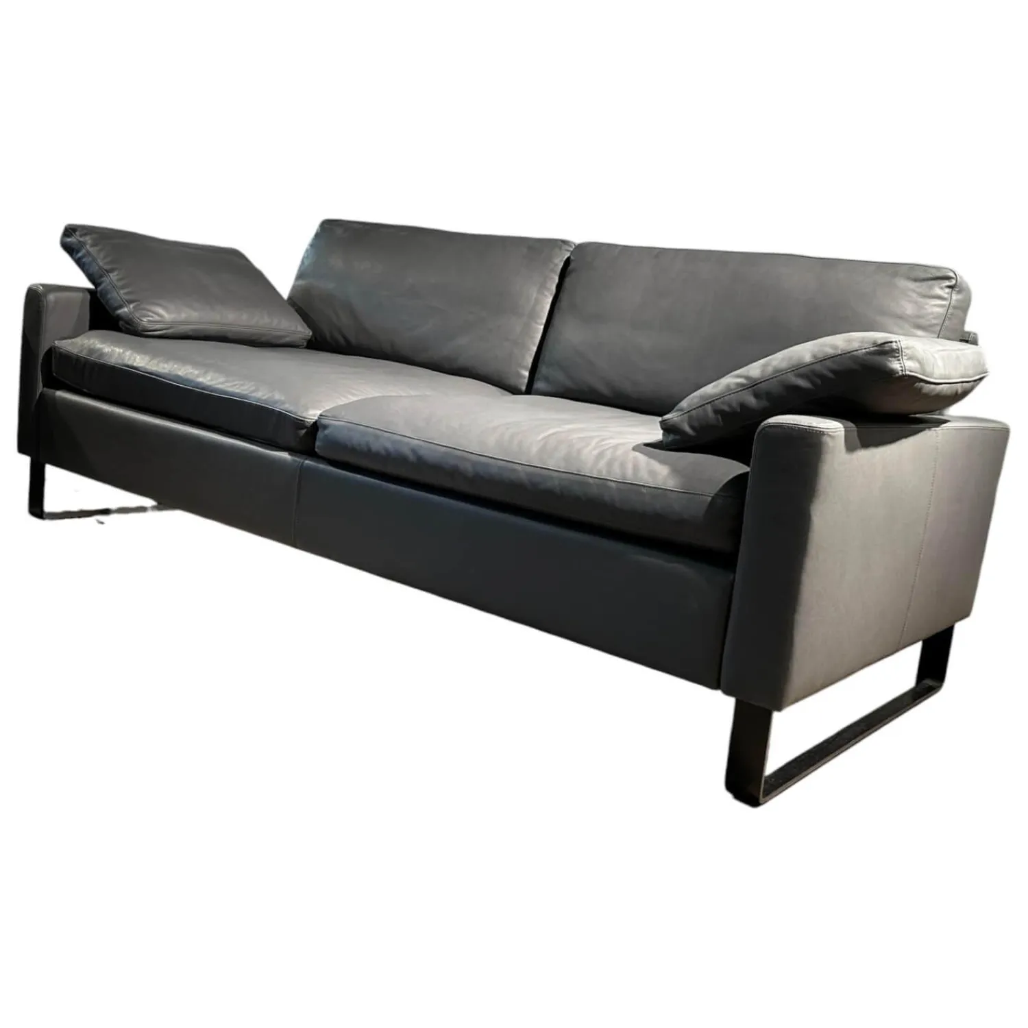 Brühl 3-Sitzer-Sofas|Sofa Alba Leder 5669 95 Grau Metallkufe Schwarz Pulverbeschichtet