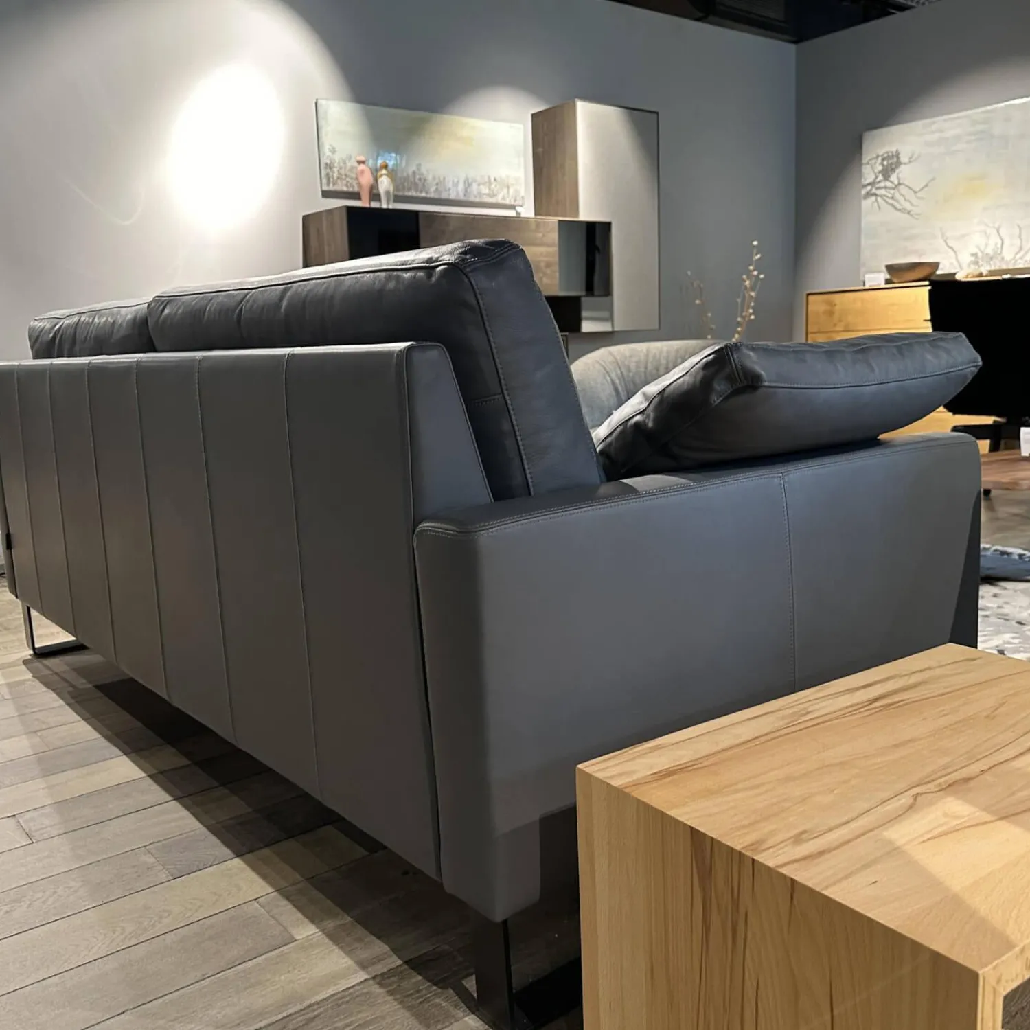 Brühl 3-Sitzer-Sofas|Sofa Alba Leder 5669 95 Grau Metallkufe Schwarz Pulverbeschichtet