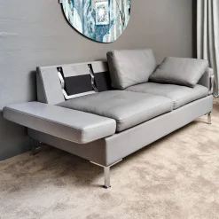 Brühl 2-Sitzer-Sofas|Sofa Alba System M Leder 5707 Pearl 0095 Grau Winkelfuß Verchromt Mit Kopfstütze
