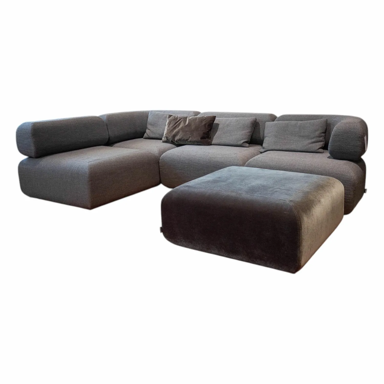 Brühl Ecksofas|Sofa All Together Stoff 4448-99 Grau Meliert Inklusive Hocker Stoff 4473-98 Dunkelgrau