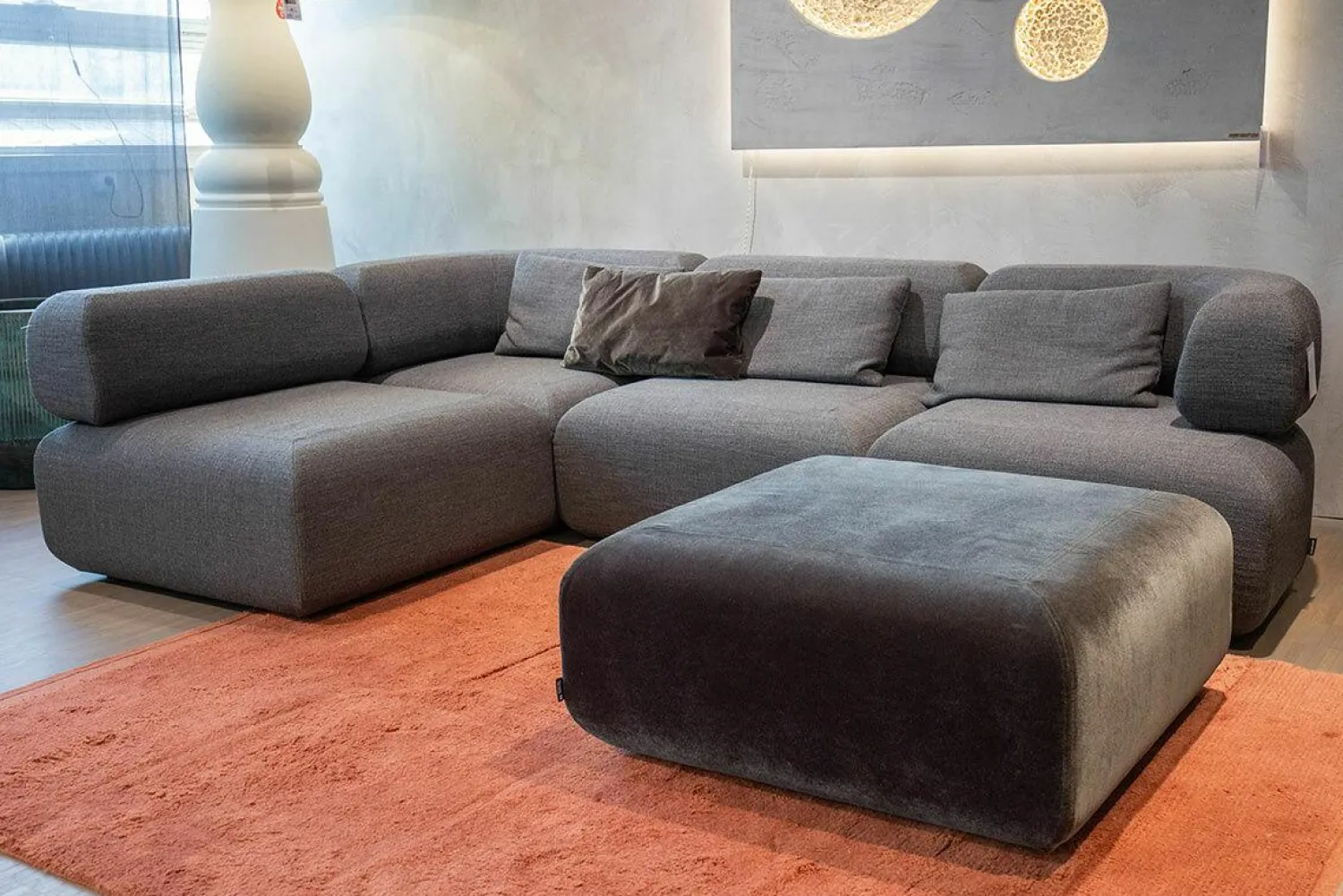 Brühl Ecksofas|Sofa All Together Stoff 4448-99 Grau Meliert Inklusive Hocker Stoff 4473-98 Dunkelgrau