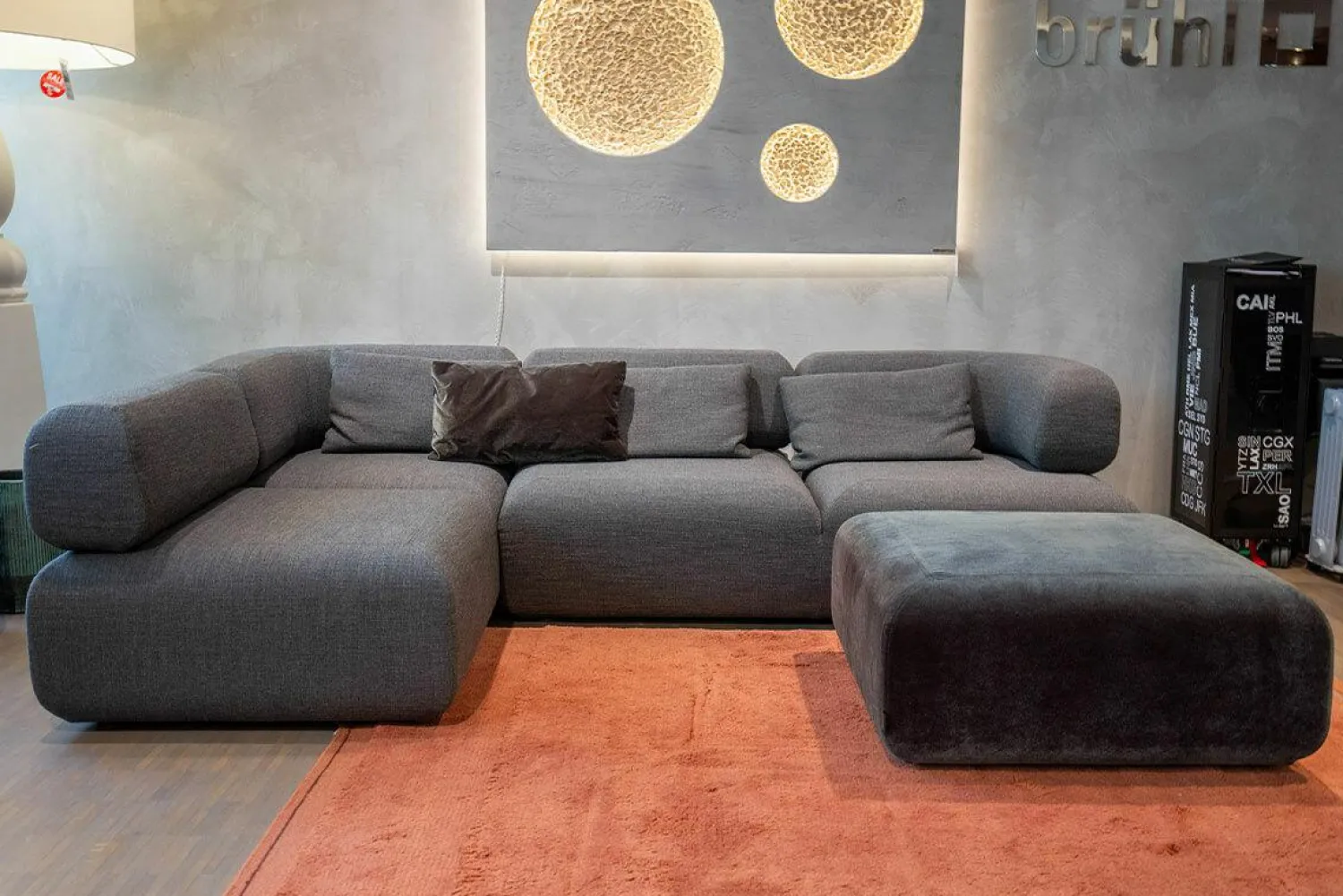 Brühl Ecksofas|Sofa All Together Stoff 4448-99 Grau Meliert Inklusive Hocker Stoff 4473-98 Dunkelgrau