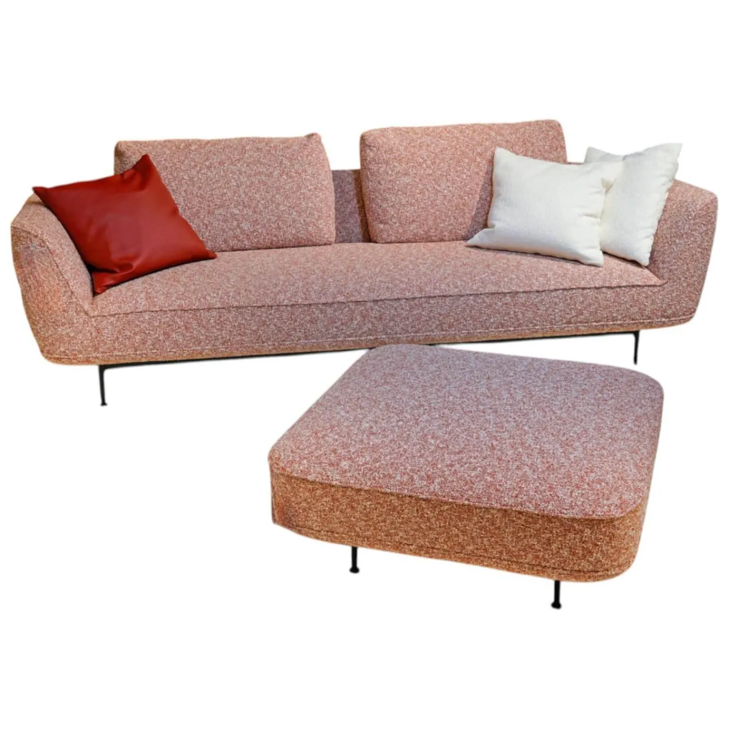 Wittmann 2-Sitzer-Sofas|Sofa Andes Stoff Ravenna Fire Rosa Metallfüße Schwarz Grau Pulverbeschichtet Inklusive Hocker Und Kissen