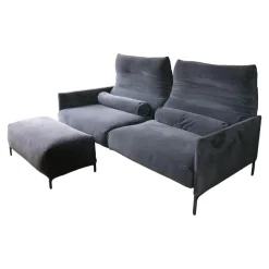 COR 2-Sitzer-Sofas|Sofa Avalanche Stoff 8145 Dunkelgrau Fuß M21 Lack Anthrazit Mit Hocker Und Lendenrollen