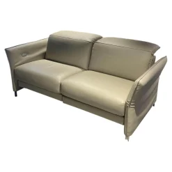 Erpo 2-Sitzer-Sofas|Sofa Avantgarde 965 Leder 43 210 Pearl Beige Grau Kufe Verchromt Mit Funktionen