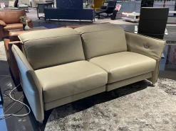 Erpo 2-Sitzer-Sofas|Sofa Avantgarde 965 Leder 43 210 Pearl Beige Grau Kufe Verchromt Mit Funktionen