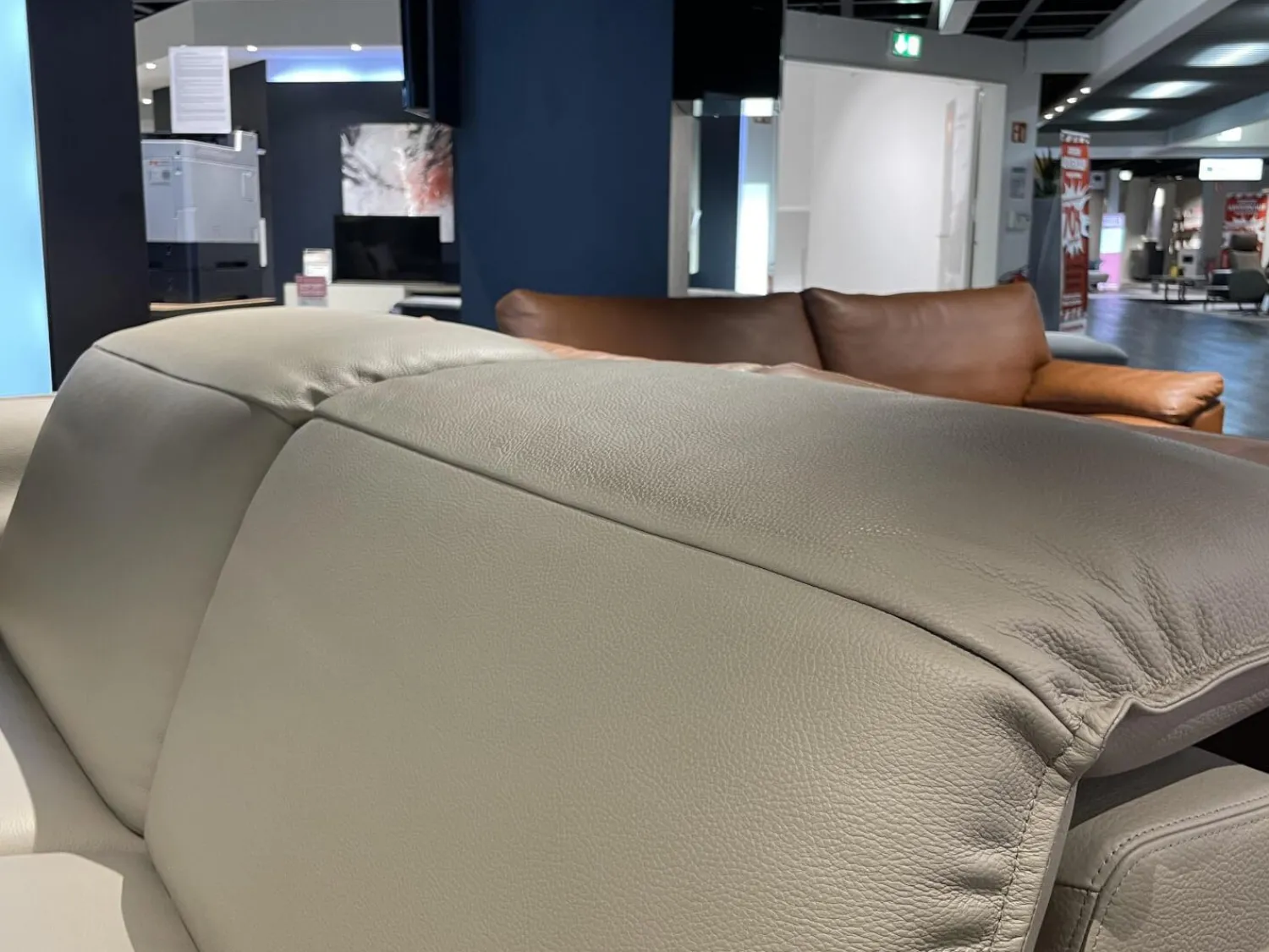 Erpo 2-Sitzer-Sofas|Sofa Avantgarde 965 Leder 43 210 Pearl Beige Grau Kufe Verchromt Mit Funktionen