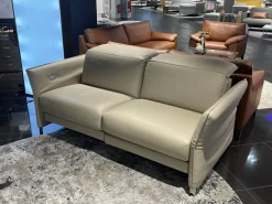 Erpo 2-Sitzer-Sofas|Sofa Avantgarde 965 Leder 43 210 Pearl Beige Grau Kufe Verchromt Mit Funktionen