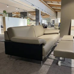 Erpo 2-Sitzer-Sofas|Sofa Avantgarde 500 Leder 43 560 Fango Grau Beige Kernlederarmlehnen Schwarz Gestell Verchromt Hochglanz