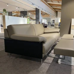 Erpo 2-Sitzer-Sofas|Sofa Avantgarde 500 Leder 43 560 Fango Grau Beige Kernlederarmlehnen Schwarz Gestell Verchromt Hochglanz