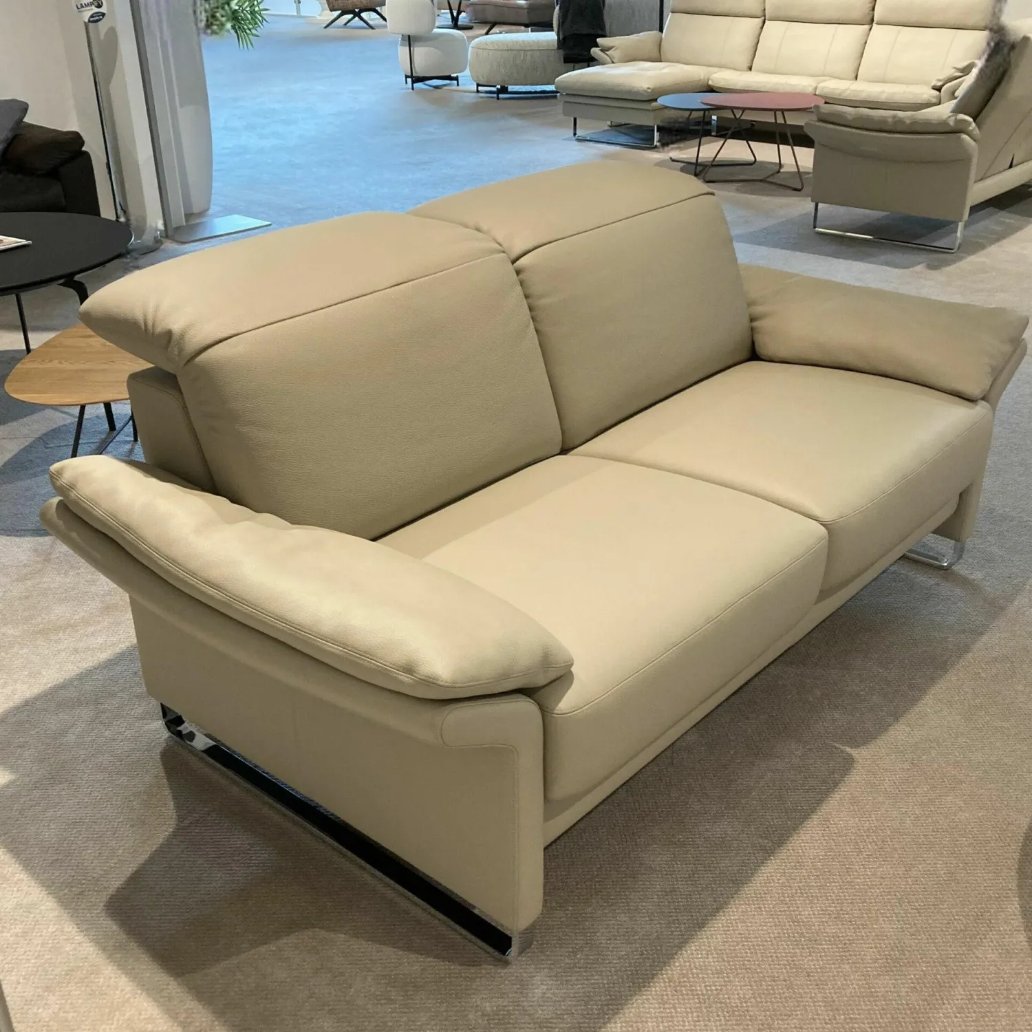 Erpo 2-Sitzer-Sofas|Sofa Avantgarde Leder 43 Pearl 210 Beige Gestell Metall Hochglanz