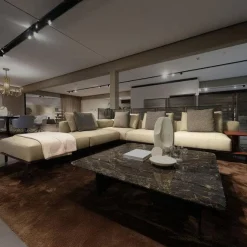 Poliform Wohnlandschaften|Sofa Brera Stoff Kiala Champagne Beige Kernleder Castagna Braun Basis Nickel Matt Brown Braun Mit Kissen