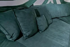 Baxter 3-Sitzer-Sofas|Sofa Budapest Soft Leder Kashmir Jade Petrol Gestell Satiniertes Rohmetall mit 4 Kissen