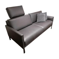 Rolf Benz 2-Sitzer-Sofas|Sofa Cara Leder 38 110 Verkehrsschwarz Schwarz Metallspange Stahl Pulverbeschichtet Schwarz Inklusive Niedriger Kopfstütze