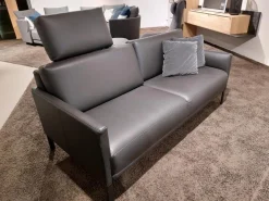 Rolf Benz 2-Sitzer-Sofas|Sofa Cara Leder 38 110 Verkehrsschwarz Schwarz Metallspange Stahl Pulverbeschichtet Schwarz Inklusive Niedriger Kopfstütze