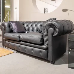 Poltrona Frau 2-Sitzer-Sofas|Sofa Chester Leder Pelle SC 80 Nero Schwarz