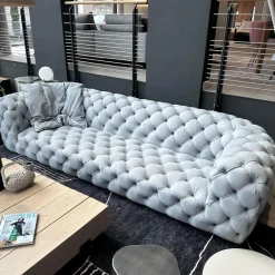 Baxter 3-Sitzer-Sofas|Sofa Chester Moon Leder A Kashmir Ciment Grau Füße Buche Gefärbt Wenge Inklusive Kissen Slim