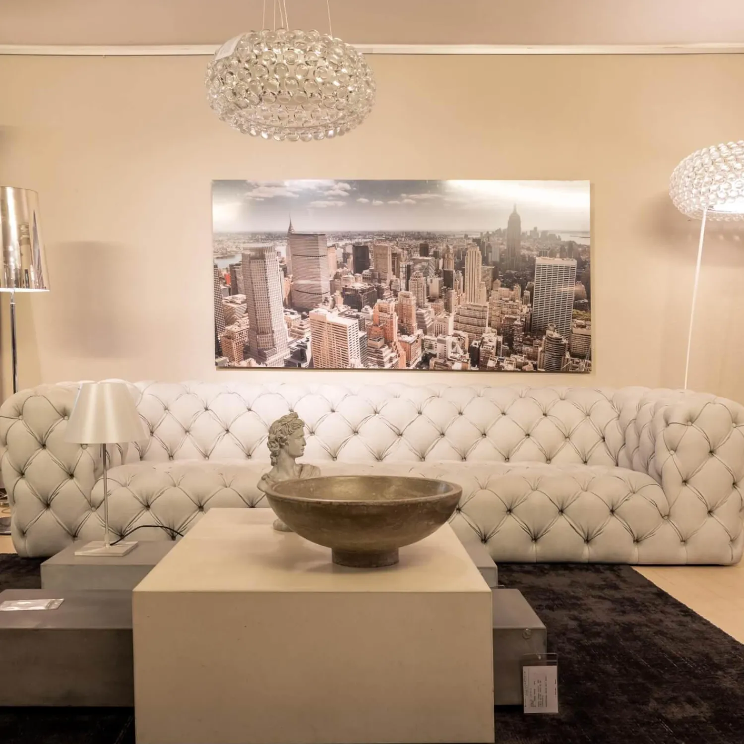 Baxter 3-Sitzer-Sofas|Sofa Chester Moon Leder Kashmir Nuage Grau