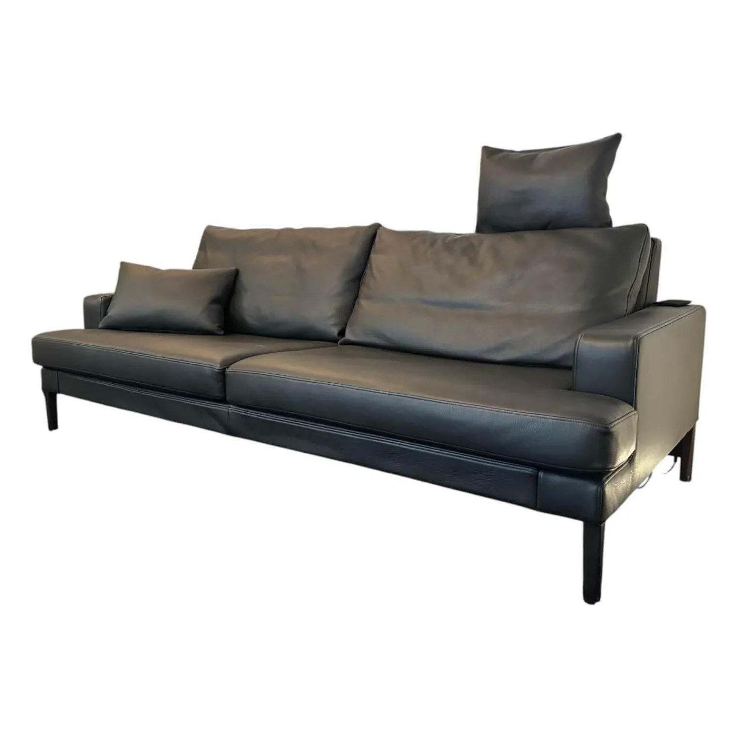 FSM 2-Sitzer-Sofas|Sofa Clarus Leder Schwarz Füße Schwarz Inklusive Fußstützen Und Kopfstützen