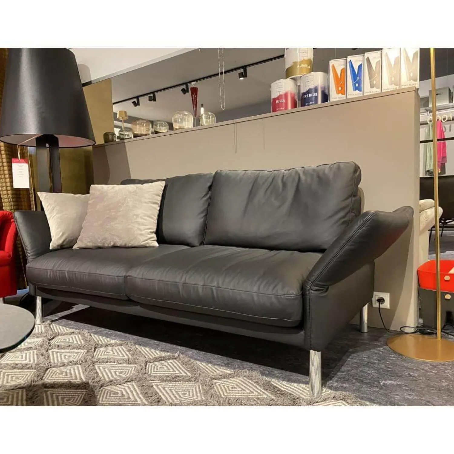 Kolini 2-Sitzer-Sofas|Sofa Como Leder Schwarz Fuß Verchromt