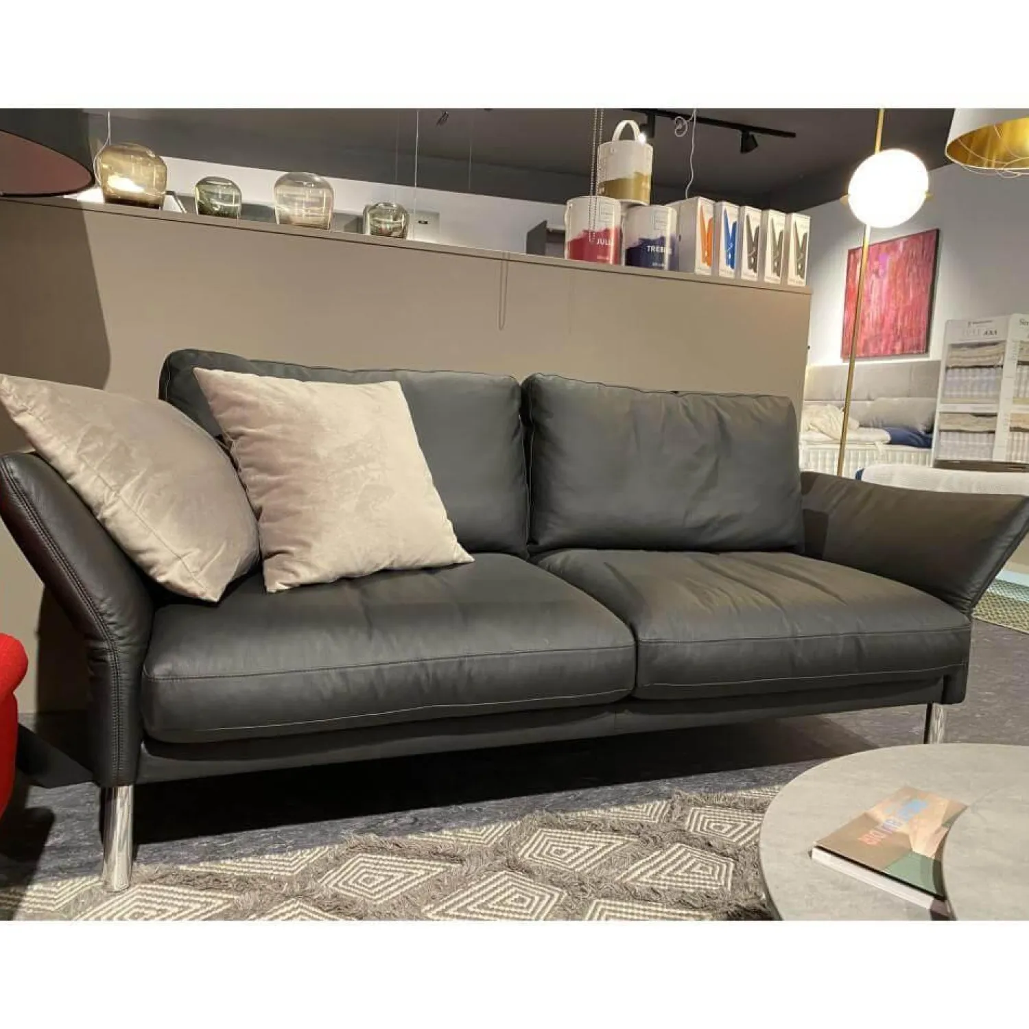 Kolini 2-Sitzer-Sofas|Sofa Como Leder Schwarz Fuß Verchromt