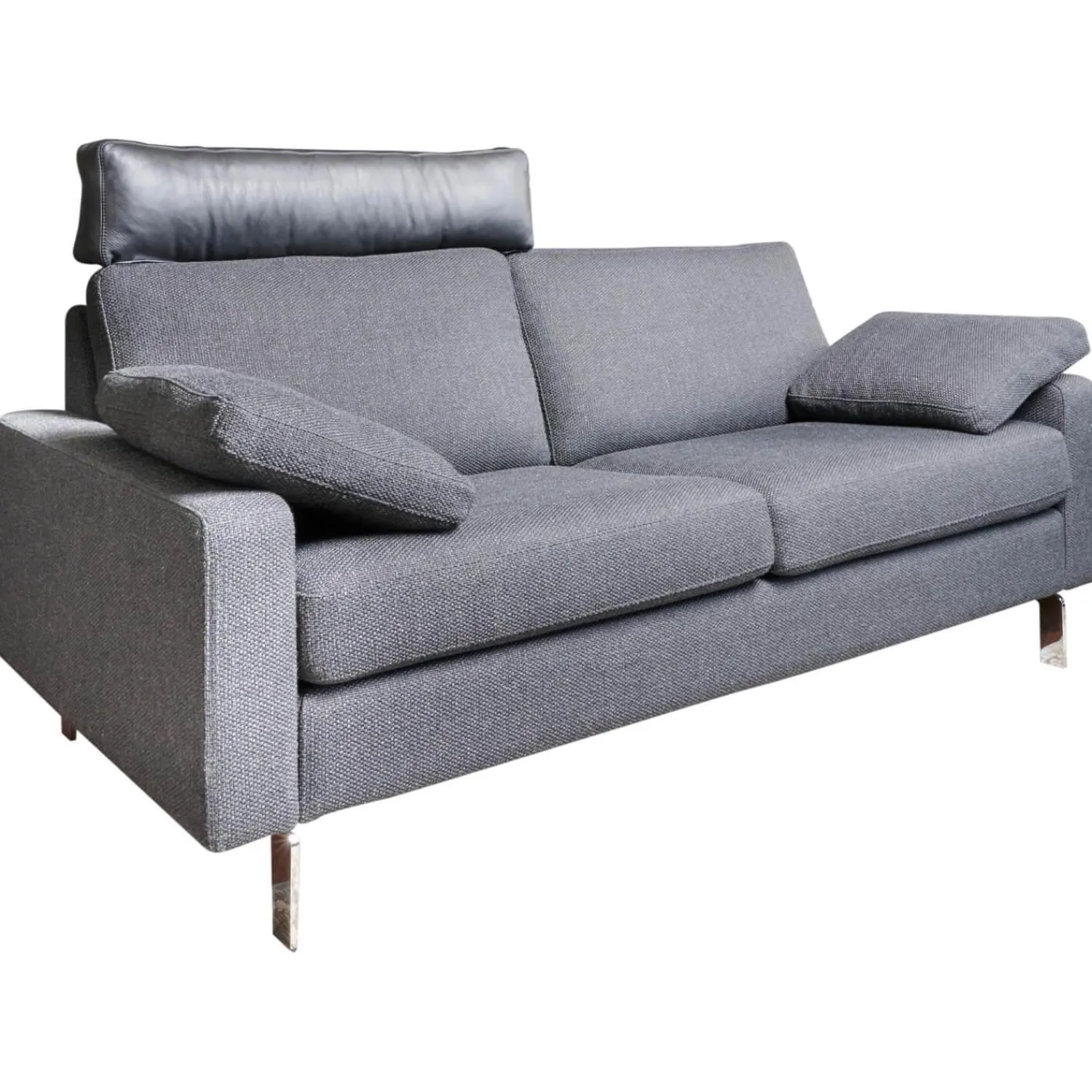 COR 2-Sitzer-Sofas|Sofa Conseta Stoff 5010 Anthrazit Schmalfuß Metall Verchromt mit Kissen und Kopfstütze