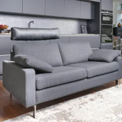 COR 2-Sitzer-Sofas|Sofa Conseta Stoff 5010 Anthrazit Schmalfuß Metall Verchromt mit Kissen und Kopfstütze