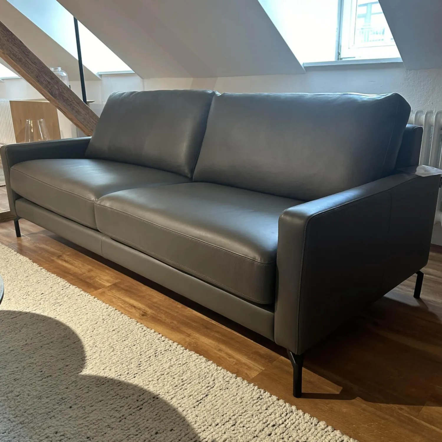 Contur 2-Sitzer-Sofas|Sofa Cuneo 100 Leder Seminole 51 Nachtgrau Anthrazit Schwebefuß Eric Schwarz