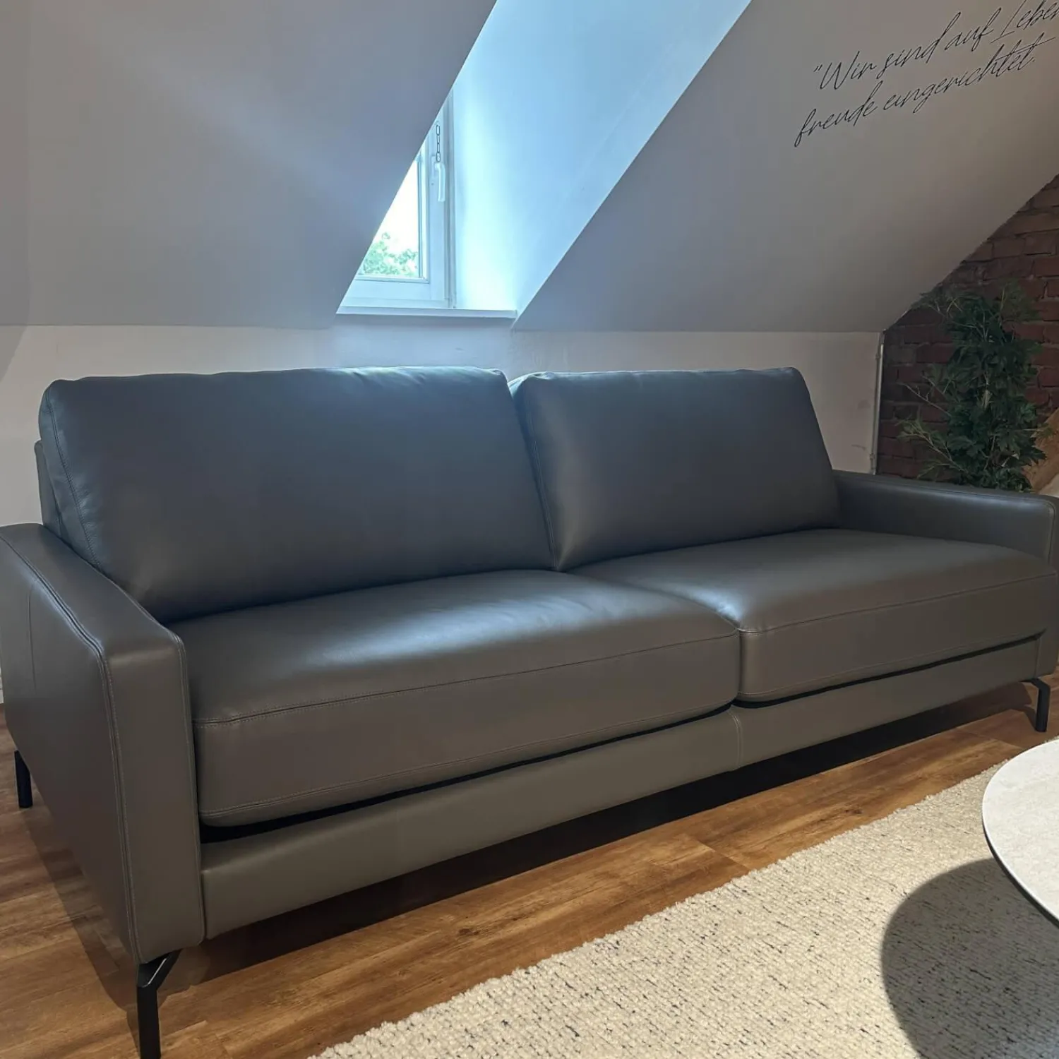 Contur 2-Sitzer-Sofas|Sofa Cuneo 100 Leder Seminole 51 Nachtgrau Anthrazit Schwebefuß Eric Schwarz