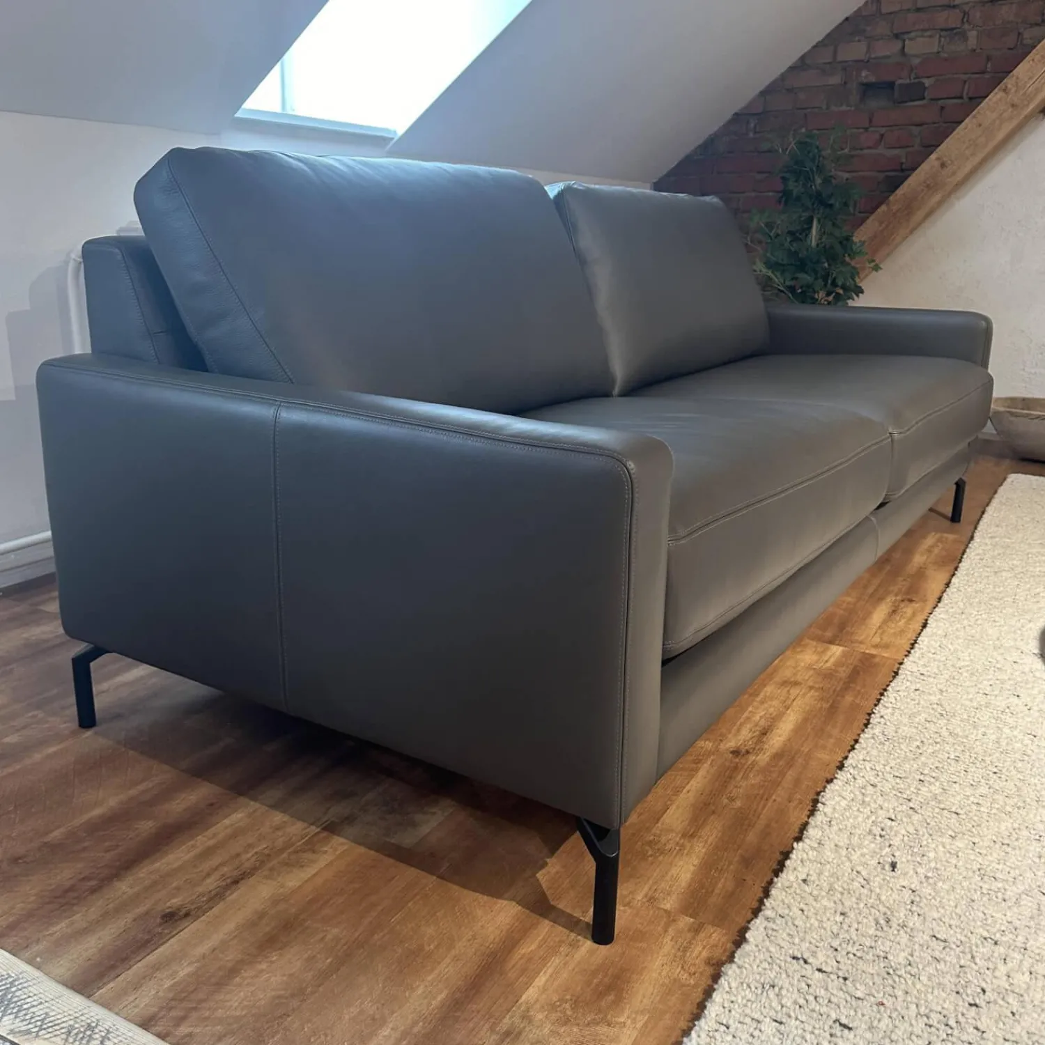 Contur 2-Sitzer-Sofas|Sofa Cuneo 100 Leder Seminole 51 Nachtgrau Anthrazit Schwebefuß Eric Schwarz