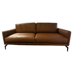 Contur 2-Sitzer-Sofas|Sofa Cuneo Bezug Leder Anilina Touch 19 Cognac Braun Schwebefüße Metall Schwarz Lackiert