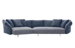 B&B Italia 3-Sitzer-Sofas|Sofa Dambo Stoff L Hellblau Füße Nickel Bronzefarben mit 4 Kissen